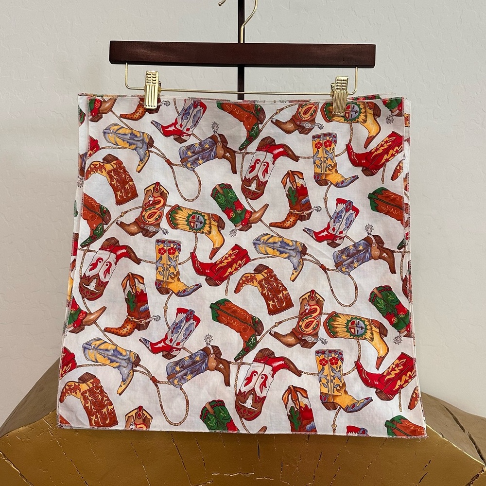 Set of 4 Colorful Cowboy Western Boot Print Fabric bandana napkins 17” square